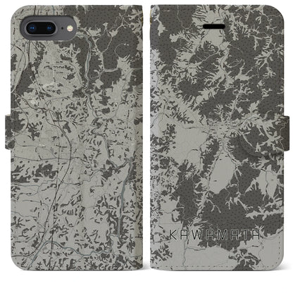 【川俣（福島県）】地図柄iPhoneケース（手帳タイプ）モノトーン・iPhone 8Plus /7Plus / 6sPlus / 6Plus 用