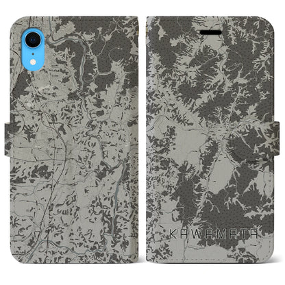 【川俣（福島県）】地図柄iPhoneケース（手帳タイプ）モノトーン・iPhone XR 用