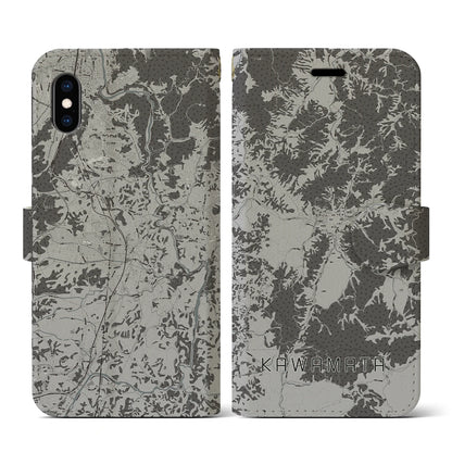 【川俣（福島県）】地図柄iPhoneケース（手帳タイプ）モノトーン・iPhone XS / X 用