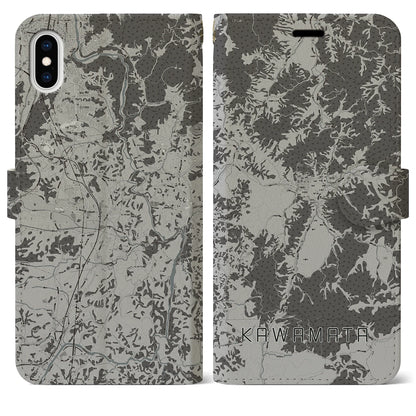 【川俣（福島県）】地図柄iPhoneケース（手帳タイプ）モノトーン・iPhone XS Max 用