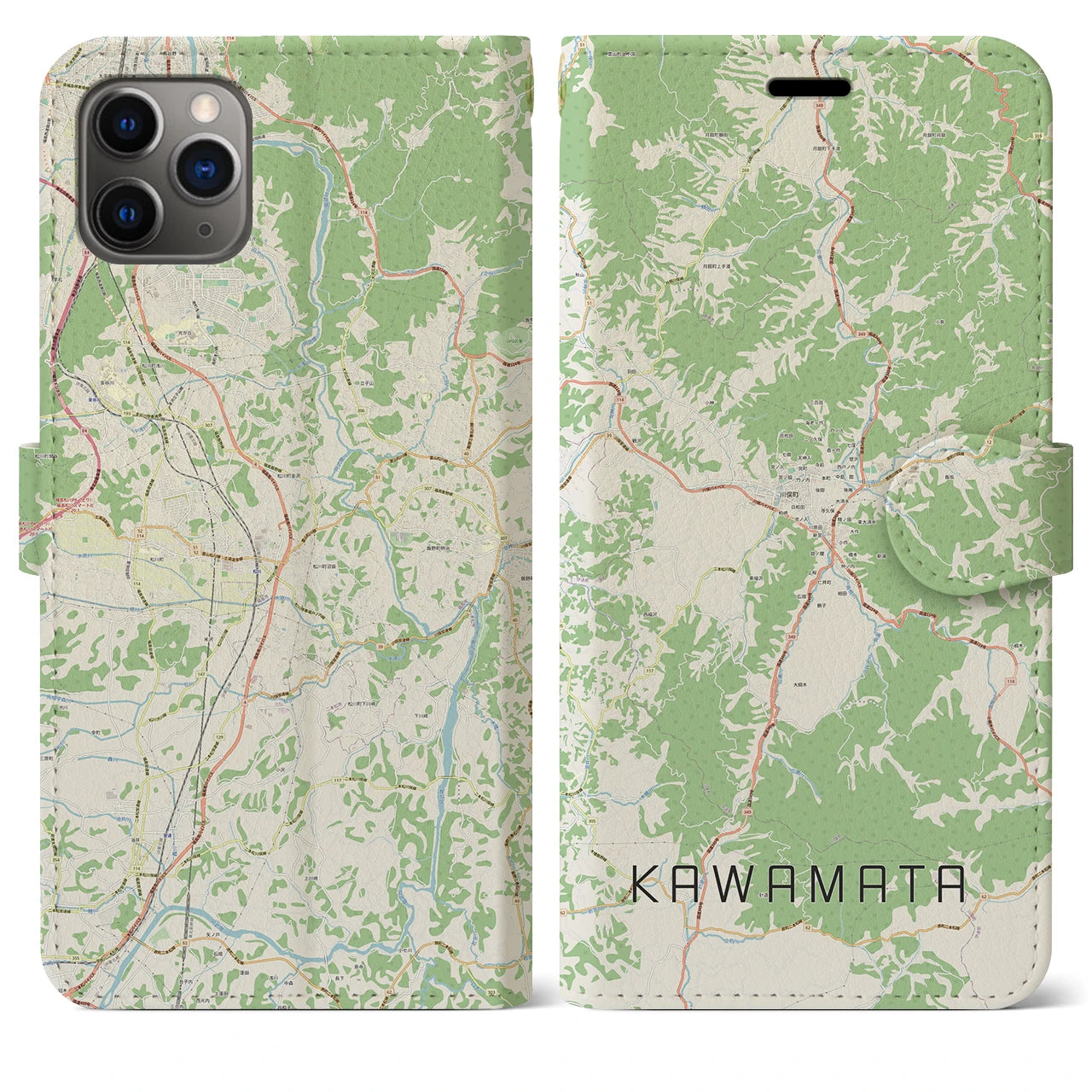 【川俣（福島県）】地図柄iPhoneケース（手帳タイプ）ナチュラル・iPhone 11 Pro Max 用