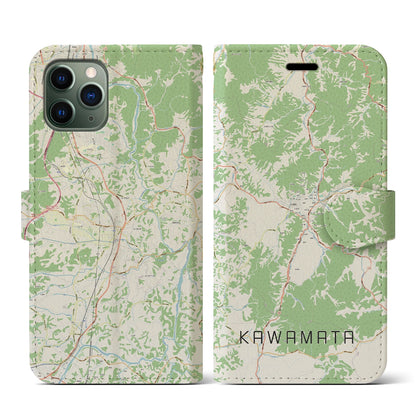 【川俣（福島県）】地図柄iPhoneケース（手帳タイプ）ナチュラル・iPhone 11 Pro 用