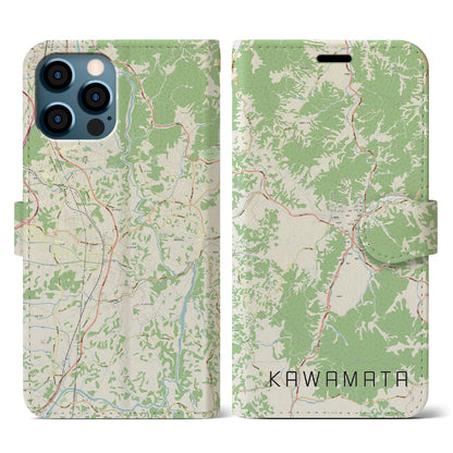 【川俣（福島県）】地図柄iPhoneケース（手帳タイプ）ナチュラル・iPhone 12 / 12 Pro 用