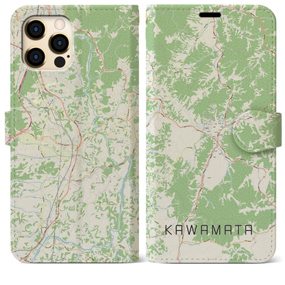 【川俣（福島県）】地図柄iPhoneケース（手帳タイプ）ナチュラル・iPhone 12 Pro Max 用