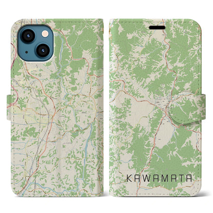 【川俣（福島県）】地図柄iPhoneケース（手帳タイプ）ナチュラル・iPhone 13 用