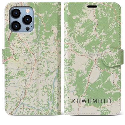 【川俣（福島県）】地図柄iPhoneケース（手帳タイプ）ナチュラル・iPhone 13 Pro Max 用
