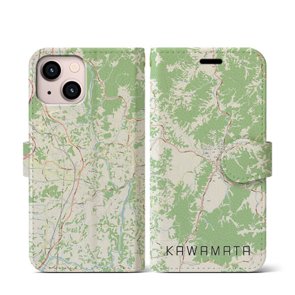 【川俣（福島県）】地図柄iPhoneケース（手帳タイプ）ナチュラル・iPhone 13 mini 用