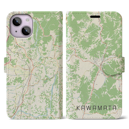【川俣（福島県）】地図柄iPhoneケース（手帳タイプ）ナチュラル・iPhone 14 用
