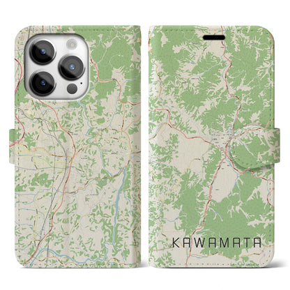 【川俣（福島県）】地図柄iPhoneケース（手帳タイプ）ナチュラル・iPhone 14 Pro 用