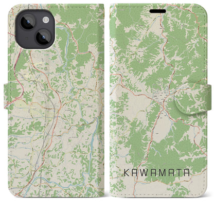 【川俣（福島県）】地図柄iPhoneケース（手帳タイプ）ナチュラル・iPhone 14 Plus 用