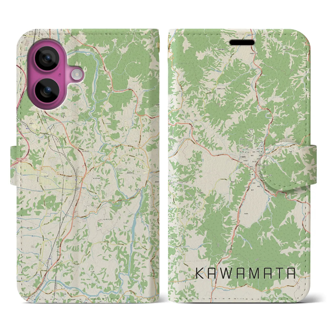 【川俣（福島県）】地図柄iPhoneケース（手帳タイプ）ナチュラル・iPhone 16 Pro 用