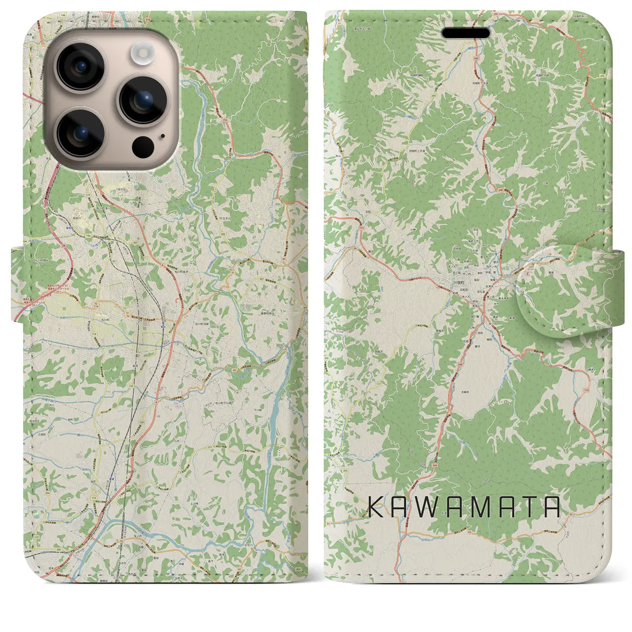 【川俣（福島県）】地図柄iPhoneケース（手帳タイプ）ナチュラル・iPhone 16 Plus 用