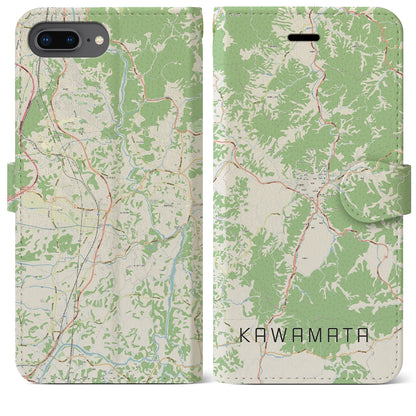 【川俣（福島県）】地図柄iPhoneケース（手帳タイプ）ナチュラル・iPhone 8Plus /7Plus / 6sPlus / 6Plus 用