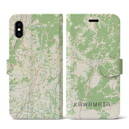 【川俣（福島県）】地図柄iPhoneケース（手帳タイプ）ナチュラル・iPhone XS / X 用