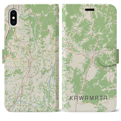【川俣（福島県）】地図柄iPhoneケース（手帳タイプ）ナチュラル・iPhone XS Max 用