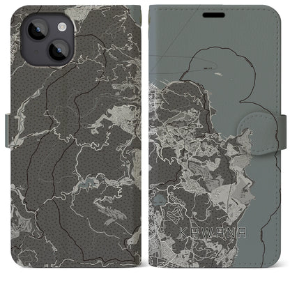 【川奈（静岡県）】地図柄iPhoneケース（手帳タイプ）モノトーン・iPhone 14 Plus 用