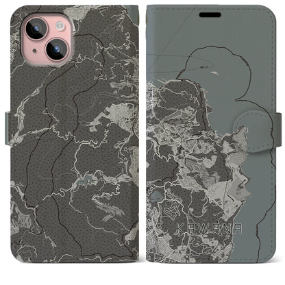 【川奈（静岡県）】地図柄iPhoneケース（手帳タイプ）モノトーン・iPhone 15 Plus 用