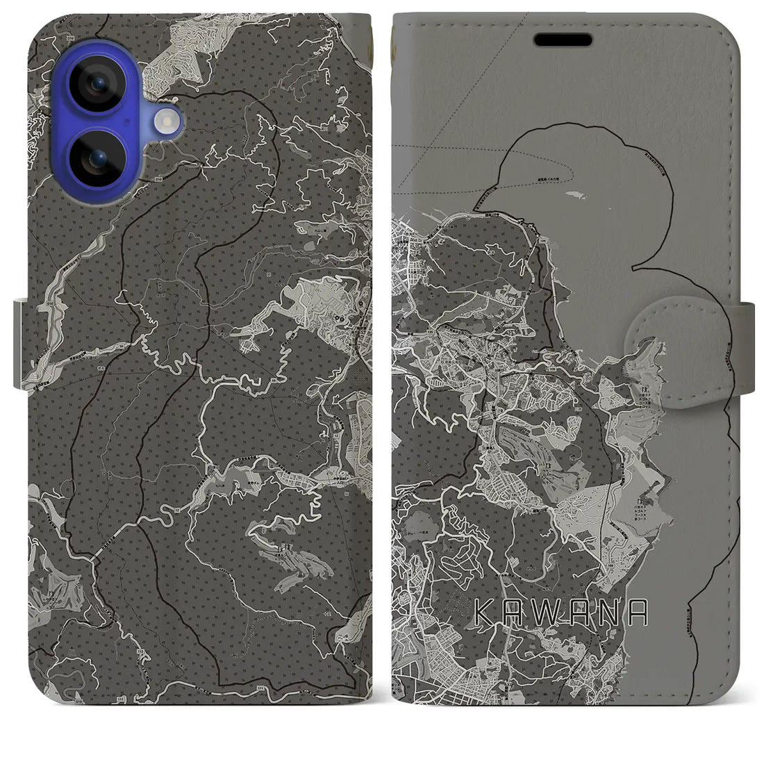 【川奈(静岡県)】地図柄iPhoneケース(手帳タイプ)モノトーン・iPhone 16 Pro Max 用