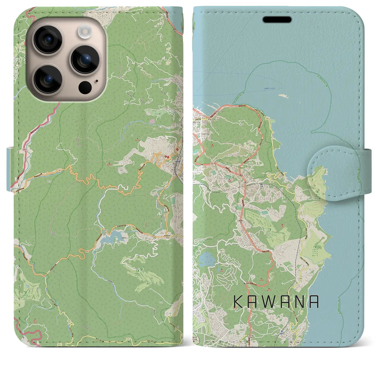 【川奈（静岡県）】地図柄iPhoneケース（手帳タイプ）ナチュラル・iPhone 16 Plus 用