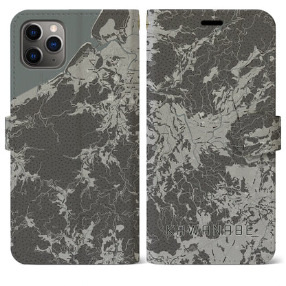 【川辺（鹿児島県）】地図柄iPhoneケース（手帳タイプ）モノトーン・iPhone 11 Pro Max 用
