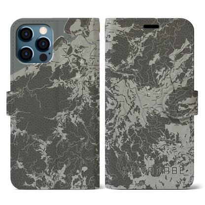 【川辺（鹿児島県）】地図柄iPhoneケース（手帳タイプ）モノトーン・iPhone 12 / 12 Pro 用