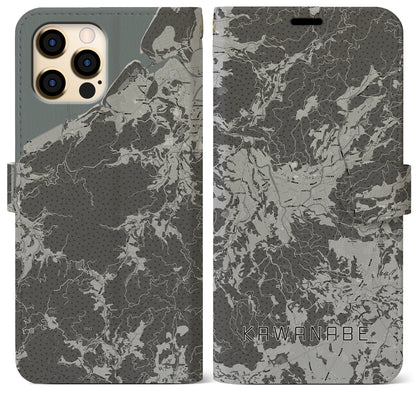 【川辺（鹿児島県）】地図柄iPhoneケース（手帳タイプ）モノトーン・iPhone 12 Pro Max 用