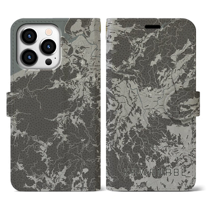【川辺（鹿児島県）】地図柄iPhoneケース（手帳タイプ）モノトーン・iPhone 13 Pro 用