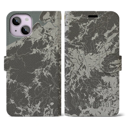 【川辺（鹿児島県）】地図柄iPhoneケース（手帳タイプ）モノトーン・iPhone 14 用