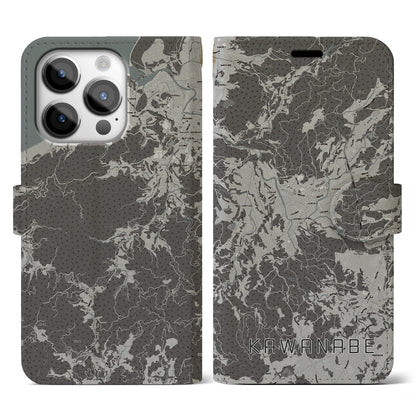 【川辺（鹿児島県）】地図柄iPhoneケース（手帳タイプ）モノトーン・iPhone 14 Pro 用
