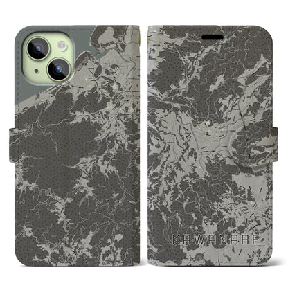 【川辺（鹿児島県）】地図柄iPhoneケース（手帳タイプ）モノトーン・iPhone 15 用