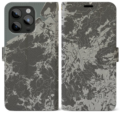 【川辺（鹿児島県）】地図柄iPhoneケース（手帳タイプ）モノトーン・iPhone 15 Pro Max 用