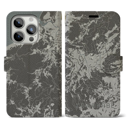 【川辺（鹿児島県）】地図柄iPhoneケース（手帳タイプ）モノトーン・iPhone 15 Pro 用