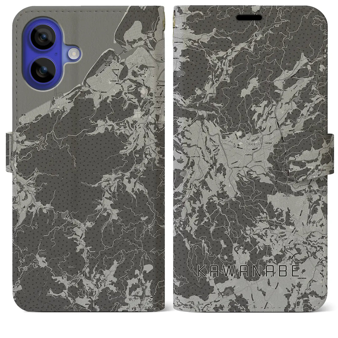 【川辺(鹿児島県)】地図柄iPhoneケース(手帳タイプ)モノトーン・iPhone 16 Pro Max 用