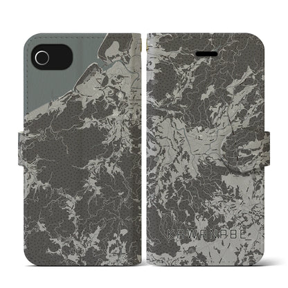 【川辺（鹿児島県）】地図柄iPhoneケース（手帳タイプ）モノトーン・iPhone SE（第3 / 第2世代） / 8 / 7 / 6s / 6 用