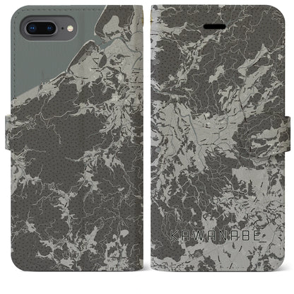 【川辺（鹿児島県）】地図柄iPhoneケース（手帳タイプ）モノトーン・iPhone 8Plus /7Plus / 6sPlus / 6Plus 用