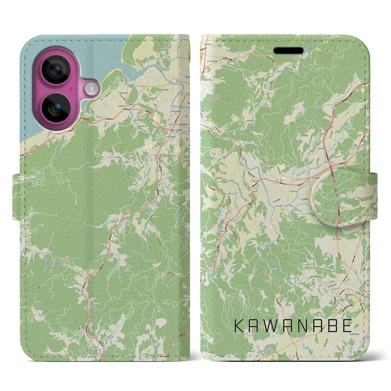 【川辺（鹿児島県）】地図柄iPhoneケース（手帳タイプ）ナチュラル・iPhone 16 Pro 用