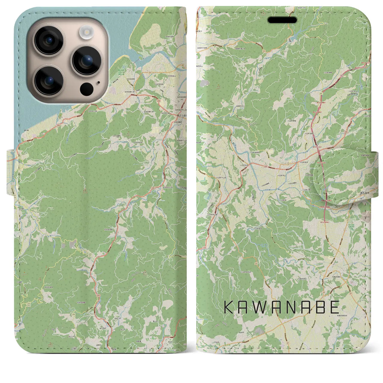 【川辺（鹿児島県）】地図柄iPhoneケース（手帳タイプ）ナチュラル・iPhone 16 Plus 用