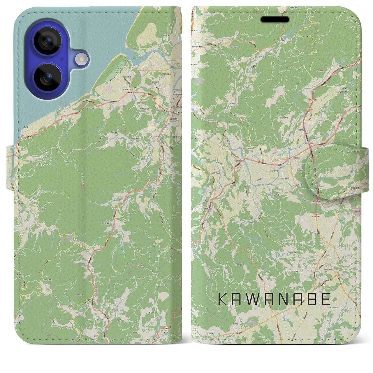 【川辺（鹿児島県）】地図柄iPhoneケース（手帳タイプ）ナチュラル・iPhone 16 Pro Max 用