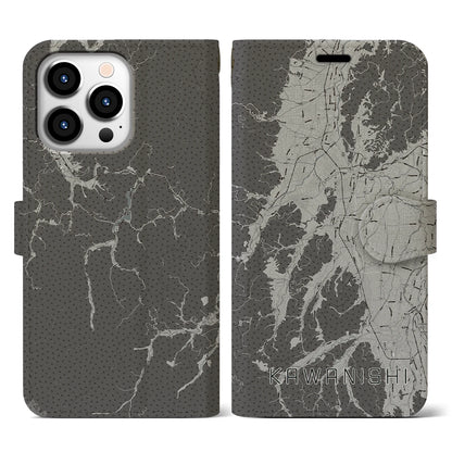 【川西（山形県）】地図柄iPhoneケース（手帳タイプ）モノトーン・iPhone 13 Pro 用