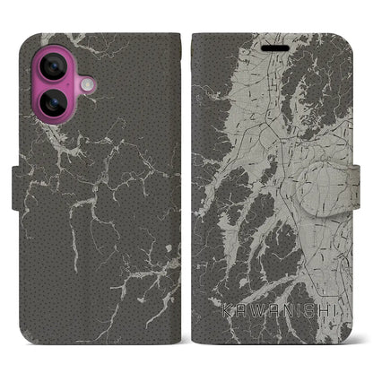 【川西（山形県）】地図柄iPhoneケース（手帳タイプ）モノトーン・iPhone 16 Pro 用