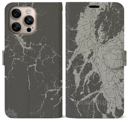 【川西（山形県）】地図柄iPhoneケース（手帳タイプ）モノトーン・iPhone 16 Plus 用