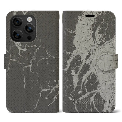 【川西（山形県）】地図柄iPhoneケース（手帳タイプ）モノトーン・iPhone 16 用