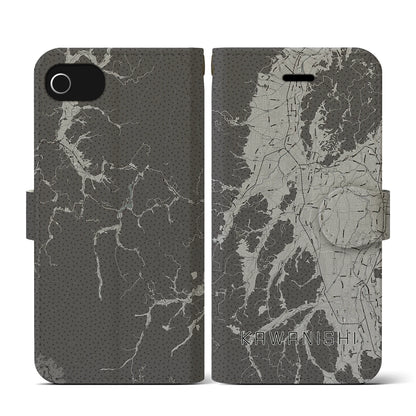 【川西（山形県）】地図柄iPhoneケース（手帳タイプ）モノトーン・iPhone SE（第3 / 第2世代） / 8 / 7 / 6s / 6 用