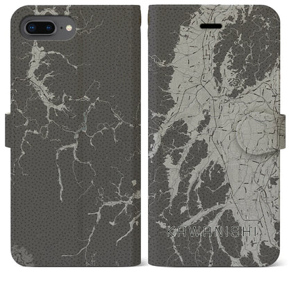 【川西（山形県）】地図柄iPhoneケース（手帳タイプ）モノトーン・iPhone 8Plus /7Plus / 6sPlus / 6Plus 用