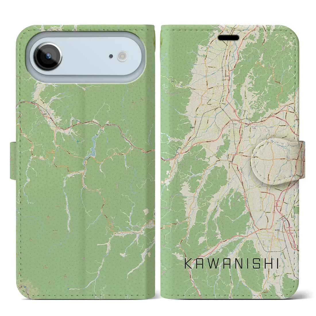 【川西（山形県）】地図柄iPhoneケース（手帳タイプ）ナチュラル・iPhone 17 Pro Max 用