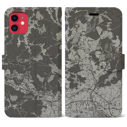 【川西（兵庫県）】地図柄iPhoneケース（手帳タイプ）モノトーン・iPhone 11 用
