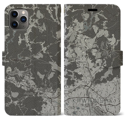 【川西（兵庫県）】地図柄iPhoneケース（手帳タイプ）モノトーン・iPhone 11 Pro Max 用