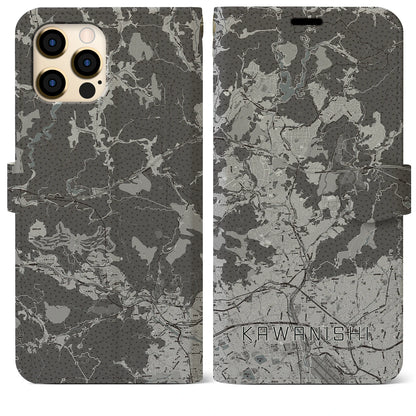 【川西（兵庫県）】地図柄iPhoneケース（手帳タイプ）モノトーン・iPhone 12 Pro Max 用