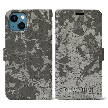 【川西（兵庫県）】地図柄iPhoneケース（手帳タイプ）モノトーン・iPhone 13 用