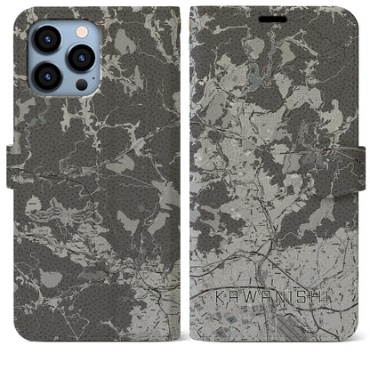 【川西（兵庫県）】地図柄iPhoneケース（手帳タイプ）モノトーン・iPhone 13 Pro Max 用